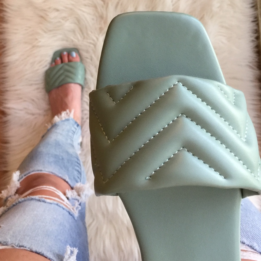 Sea Foam Quilted Square Toe Sandals